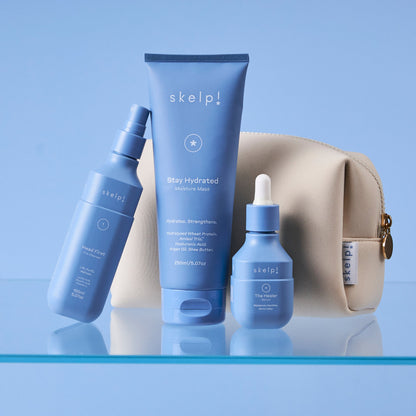 scalp and hair revival bundle. Hair Mask, pre-cleanser and hair serum